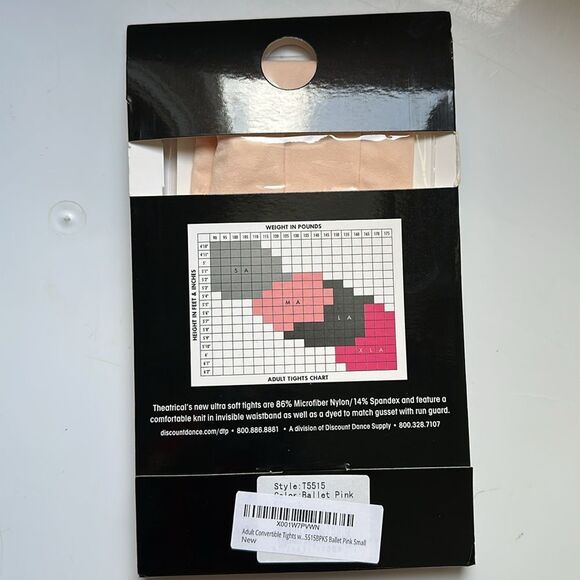 New in packaging Theatricals Convertible Microfiber Ballet Pink Tights - Small - Picture 2 of 4